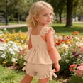 thumbnail image 5 of CAIVO Children Summer Toddler Girls Square Collar Fly Sleeve Floral Vest T Shirt Tops Shorts Outfit Sets Fashionable Clothing Sets, 5 of 7