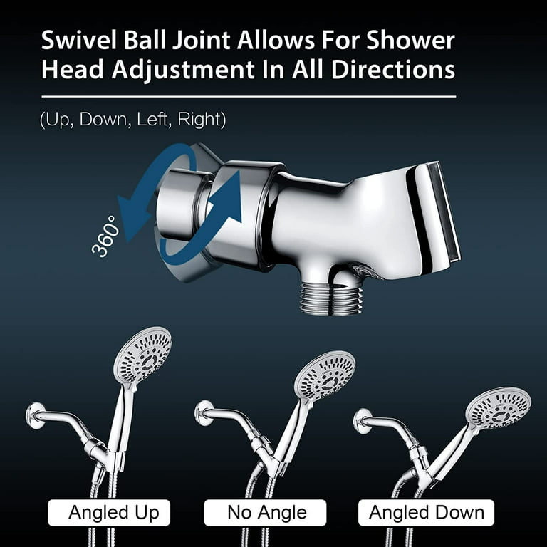 BRIGHT SHOWERS All Metal Shower Head Holder for Handheld Shower Head,  Adjustable Shower Arm Mount with Universal Wall Hook Bracket, Chrome