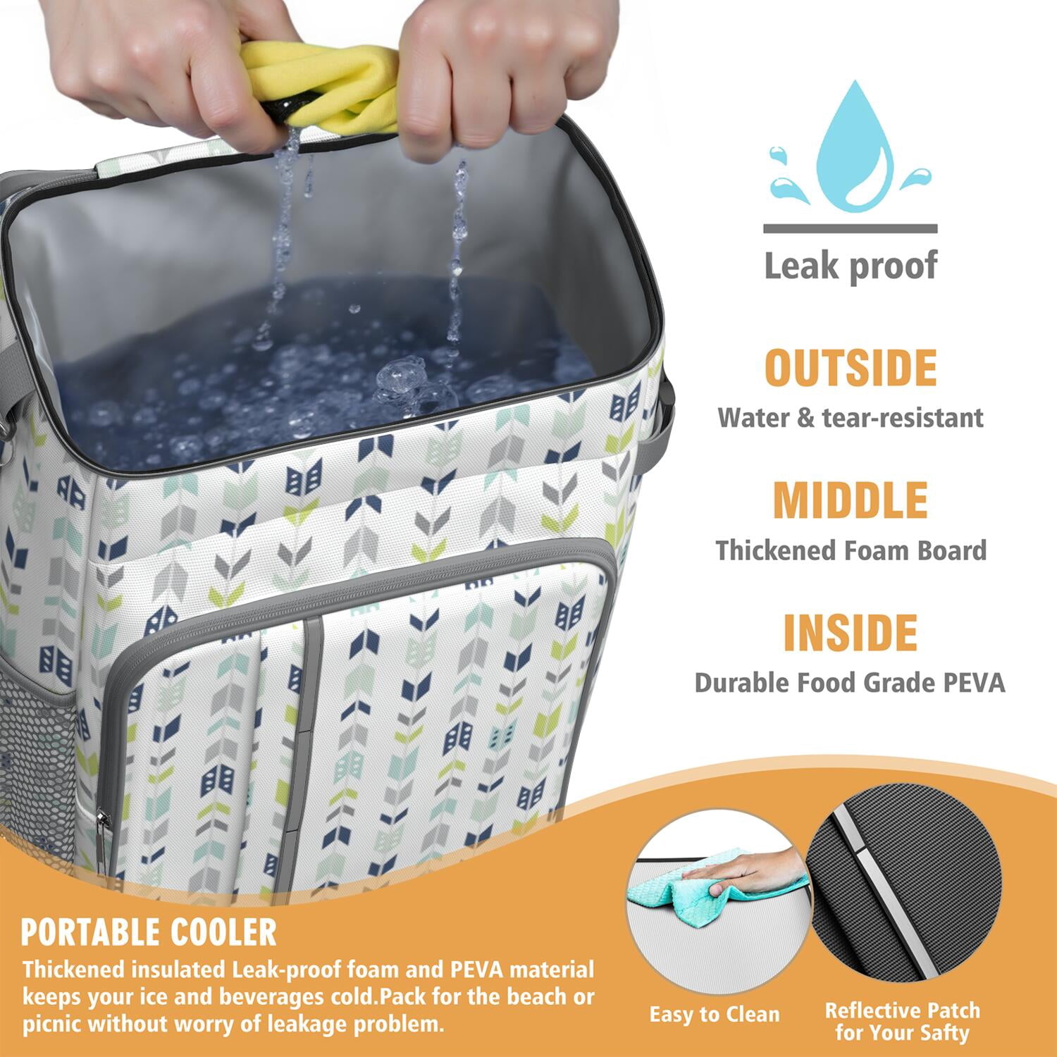 Travel Cooler Bag - Boho Bohemia Pioneer Flower Geometric Line Art Camping Beer Cooler Backpack with Bottle Opener- Waterproof Insulated Picnic Backpacks - Cooler Bag for Beach