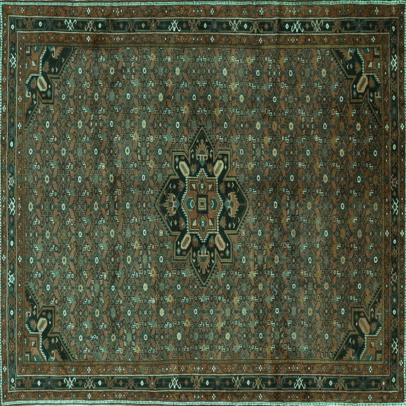 Ahgly Company Machine Washable Indoor Square Persian Turquoise Blue Traditional Area Rugs, 5' Square