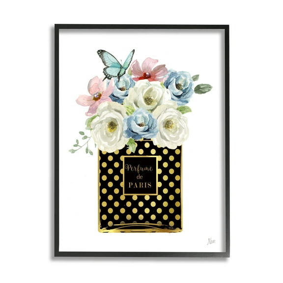 Stupell Industries Perfume de Paris Flower Bouquet Botanical & Floral Painting Black Framed Art Print Wall Art