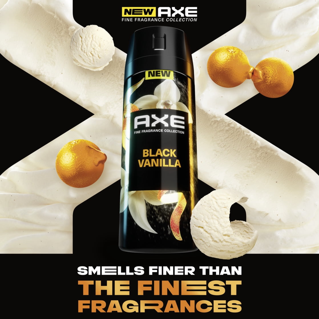 (3 pack) Axe Fine Fragrance Men's Fresh Deodorant Body Spray Black Vanilla, Aluminum Free, 4 oz