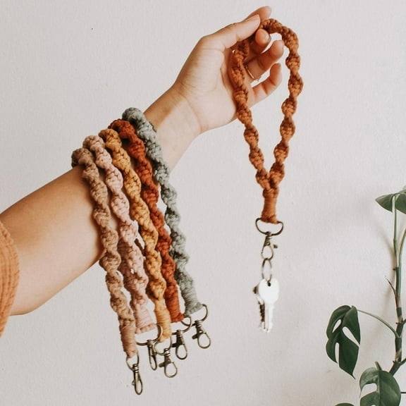 Macrame Keychain Wristlet Keychains for Women Handmade Hand Wrist Strap with Hanging Buckle - Car Keys Cute Key Chains Boho Keyring Bracelet for Girls
