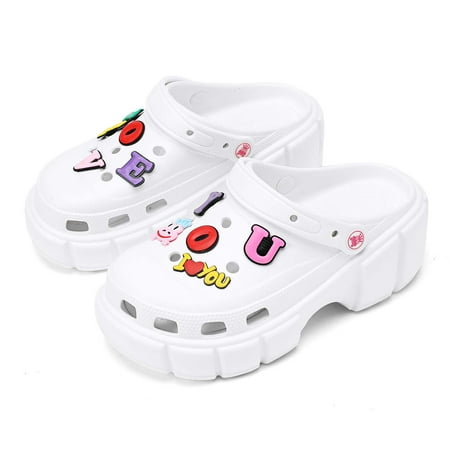 

Womens Platform Clogs Slip On Slides for Women High Heels Mules Clog Wedge Sandals Beach Slippers Waterproof Gardener Platform Clogs Shoes with Clogs Charms White 41