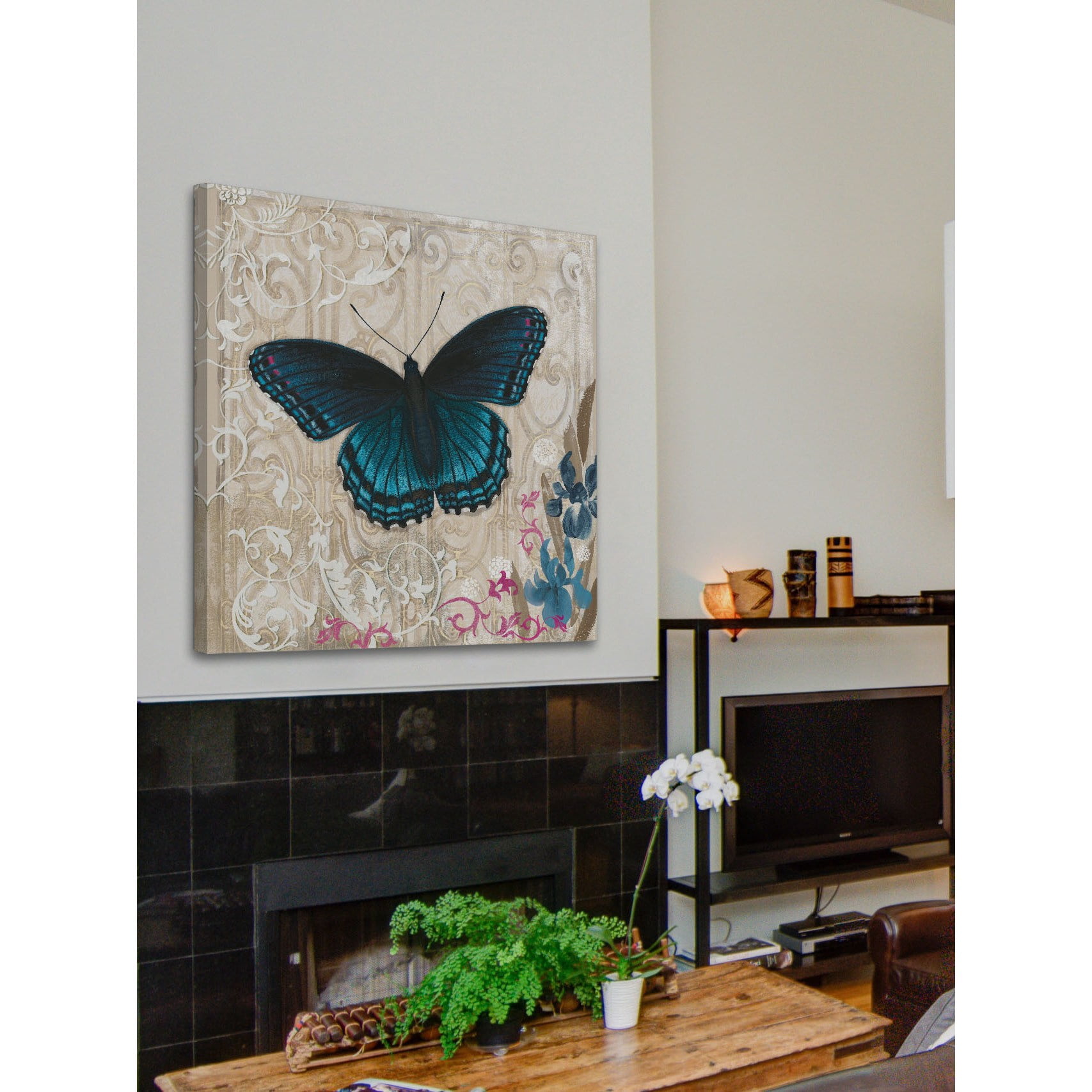 "A Dark Blue Butterfly" Painting Print on Wrapped Canvas