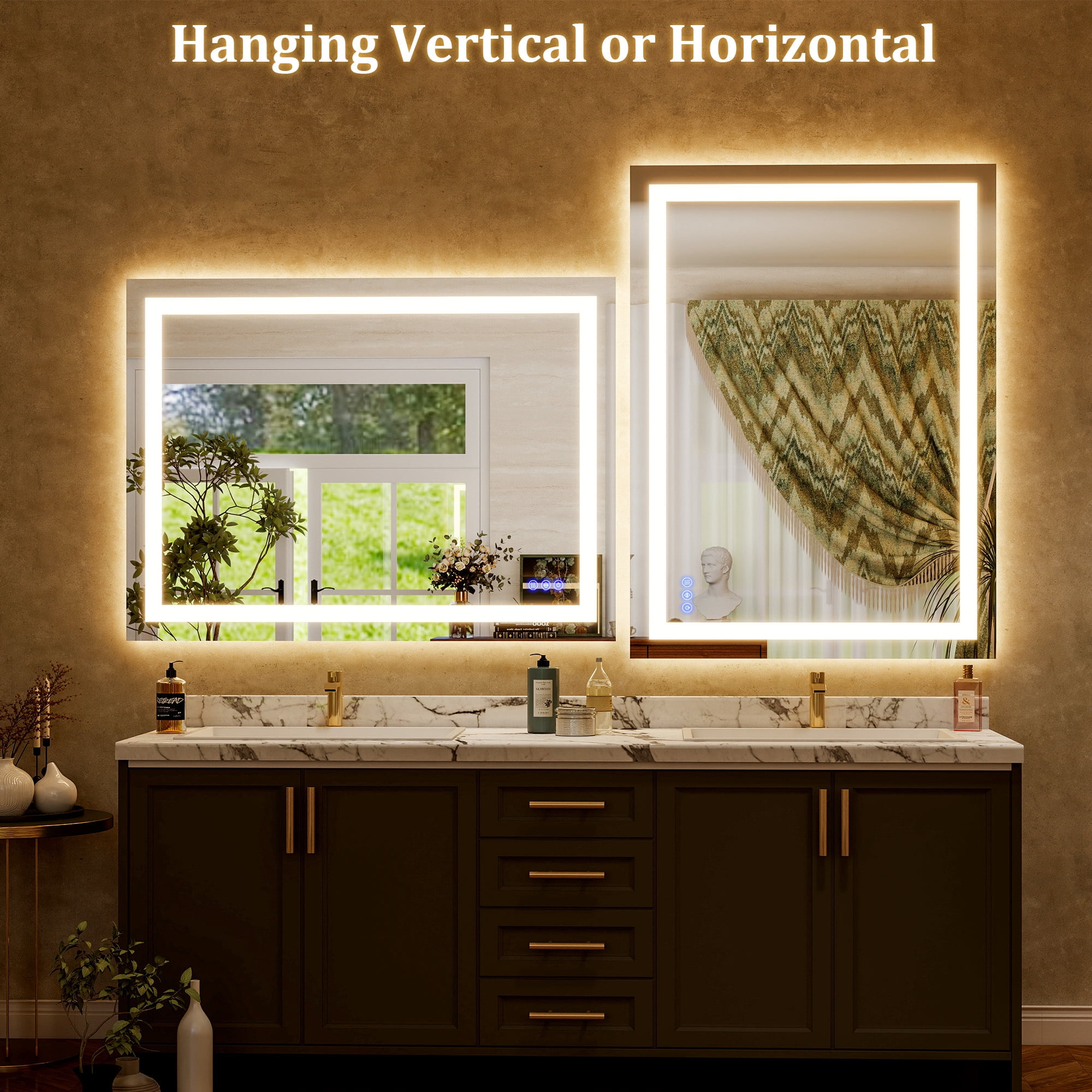 Easy4Home 48"x36" LED Bathroom Mirror Wall Mounted Anti-Fog Vanity Mirror with Adjustable Lights, White