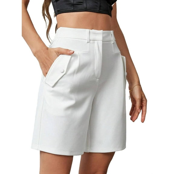 Women's Shorts Casual Plain Straight Leg White XS (2)