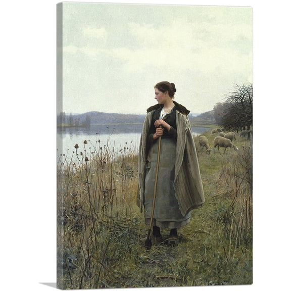 ARTCANVAS The Shepherdess Of Rolleboise 1896 Canvas Art Print by Daniel Ridgway Knight - Size: 26" x 18" (0.75" Deep)
