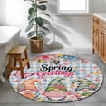 thumbnail image 3 of Spring Gnomes Round Area Rug 4Ft Washable Circle Rugs for Bedroom Dining Room, Farmhhouse Floral Botanical Blue Plaid Non-Slip Carpet Floor Mats Indoor Outdoor Carpet Runner Aesthetic Home Decor, 3 of 8