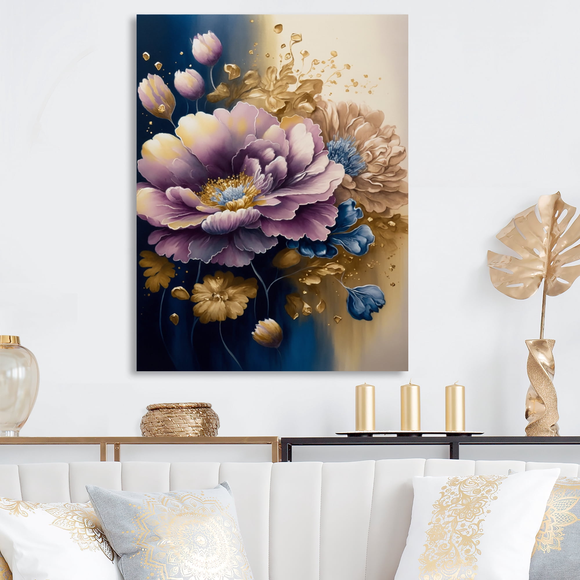 Designart Purple And Blue Watercolor Flowers III Canvas Wall Art