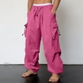 thumbnail image 4 of KIHOUT Mens Cargo Pants Wide Leg Baggy Sweatpants with Multi Pockets Elastic Waist Drawstring Joggers Casual Loose Fit Techwear Workwear Long Pants for Men, 4 of 7