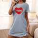 thumbnail image 1 of Camisón corto de talla grande para mujer, camisón de manga corta con estampado de pecho a la moda, camisón para mujer, 1 of 5