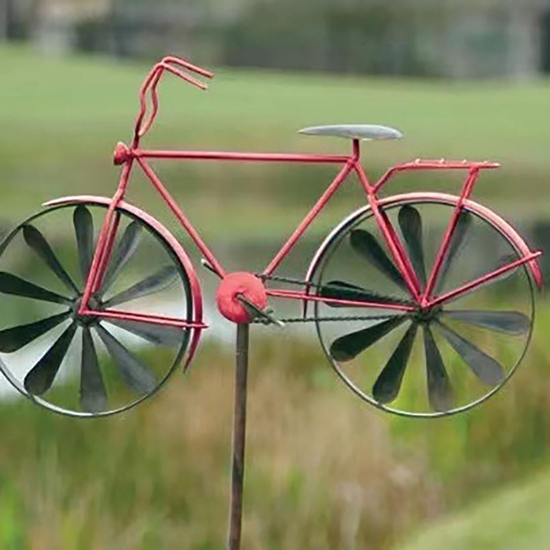 Metal Bicycle Wind Spinners,Wind Mill For Yard And Garden，Vintage Red Wind Spinners,Welcome Yard Sign With Stakes,Bike Garden Art Decor,Outdoor Garden Decor With Windmill For Courtyard Parks,Terraces