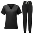 thumbnail image 2 of Minjewel Women's Round Neck Short Sleeve Scrubs for Women Set with Pockets, Lightweight & Professional Uniform for Nurses & Caregivers,Black L, 2 of 5