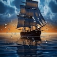 thumbnail image 5 of Orinice  Pirate Ship Shower Curtain Nautical Sailboat Sailing Ocean Adventure Full Moon Cloudy Night Sky Bathroom Decor Set Fabric Polyester with Hooks 60x72, 5 of 7