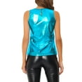 thumbnail image 4 of MODA NOVA Juniors Metallic Crew Neck Sleeveless Cam Tank Top Dark Blue S, 4 of 6