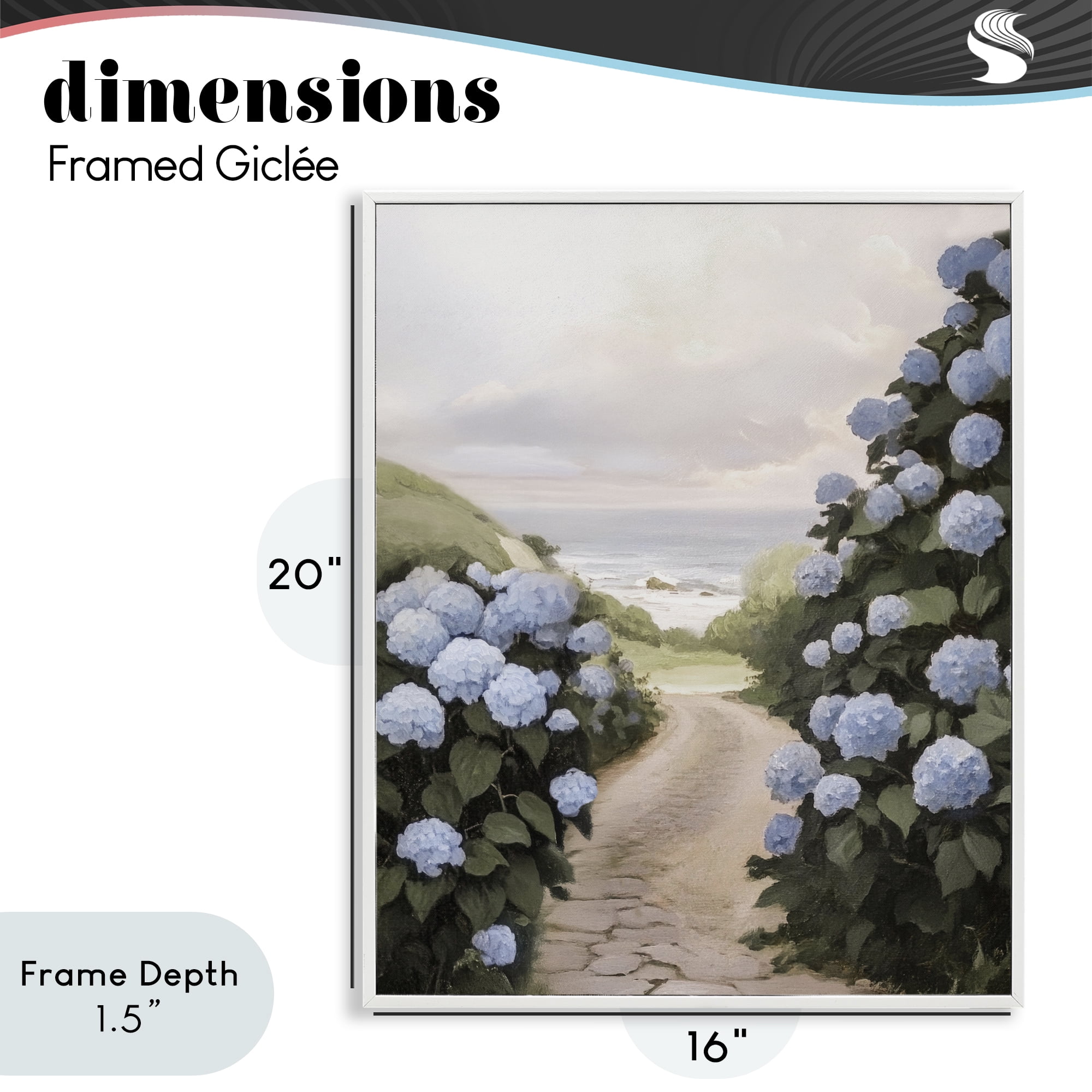 Stupell Industries Coastal Hydrangea Pathway White Framed Giclee Art, design by Sisi and Seb