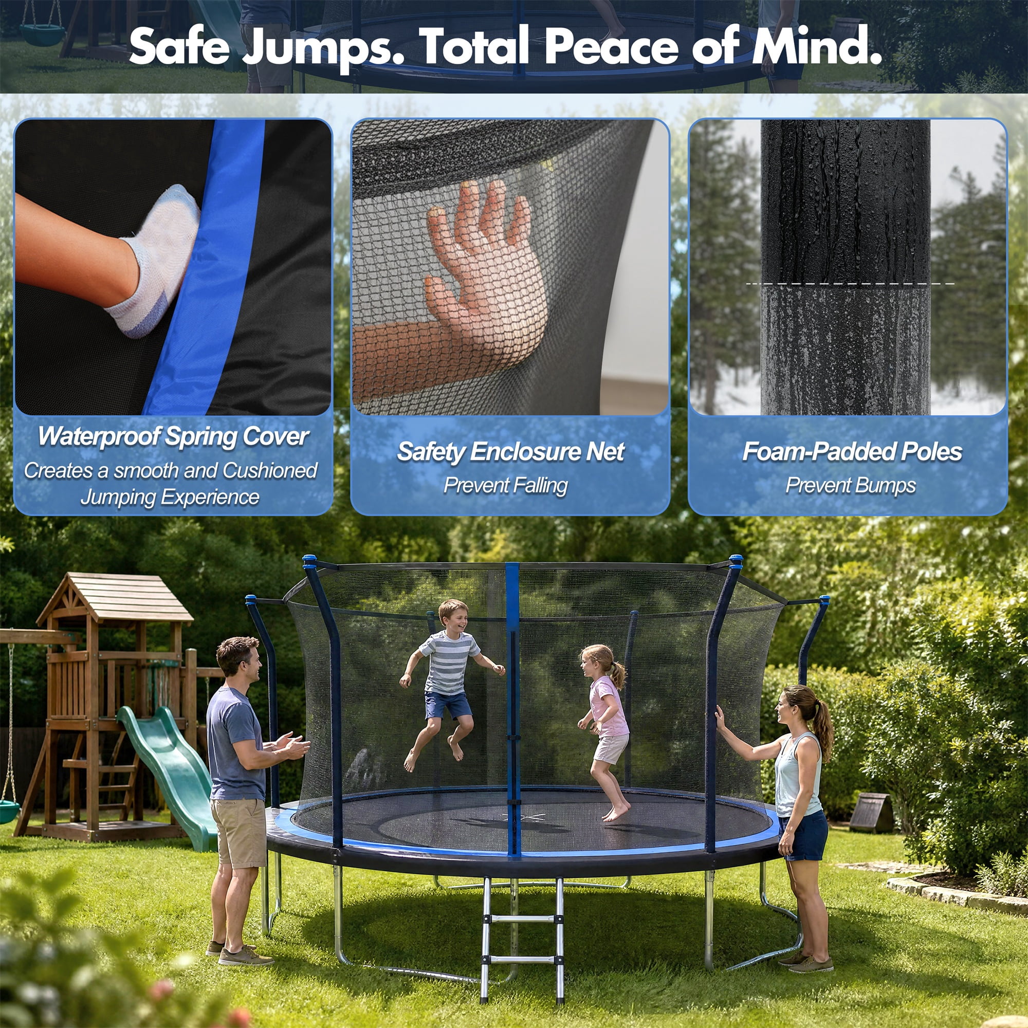 Alvantor 14Ft Trampoline for Kids, Recreational Trampoline with Enclosure Net and Ladder Blue