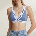 thumbnail image 2 of ManxiVoo Contrast Trim Bralette with Fashionable Letter Detail Comfortable Wireless Triangle Cup Top M Size Dark Blue, 2 of 5