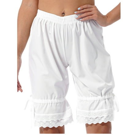 Zaldita Womens Victorian Pumpkin Pants Lace Tiered Ruffle Panties Casual Cotton Bloomers Booty Shorts A White M