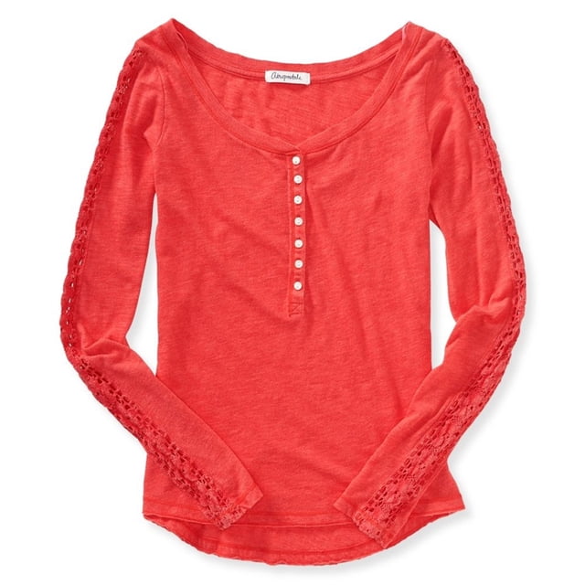 Camiseta henley Aeropostale de encaje para mujer color rosa XS