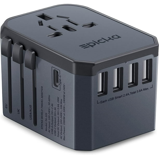Adaptador de viaje EPICKA TA-105 universal con USB-C y 4 USB-A
