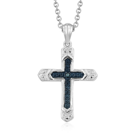 Blue Agate Round Pendant - Round Blue Diamond Cross Chain Pendant Necklace for Women 20