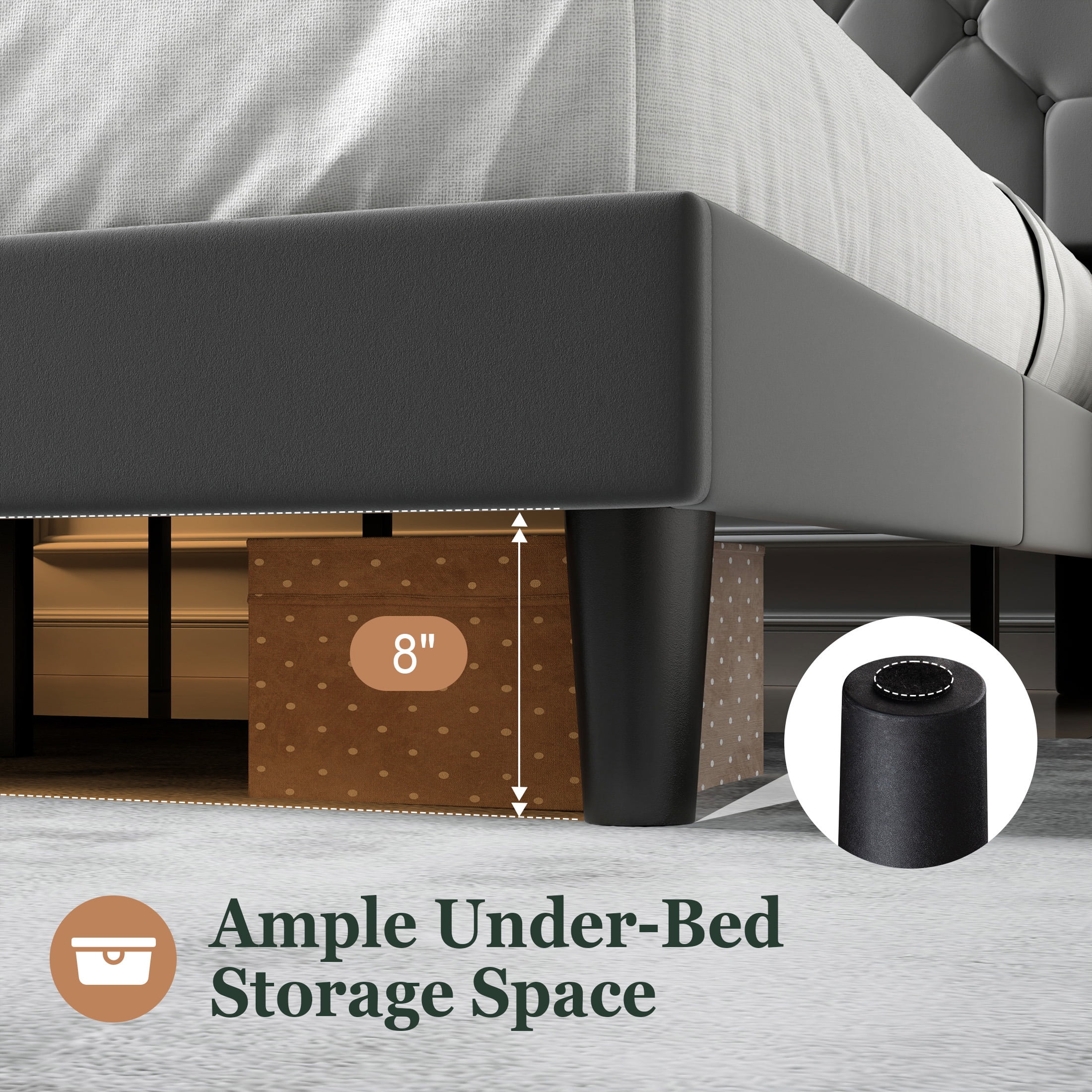 Einfach Full Bed Frame, Upholstered Platform Bed with Storage Wingback Headboard and Fast Charging Hub, No Box Spring Required, Gray
