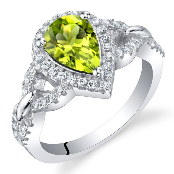 PEORA Peridot Teardrop Crest Ring for Women 925 Sterling Silver, Natural Gemstone, 1.25 Carats Pear Shape 9x6mm, Size 9