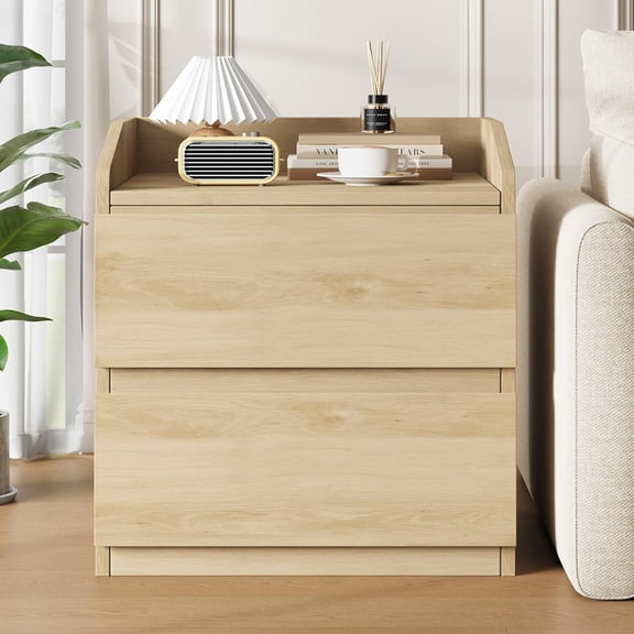 Soonbuy Nightstand with 2 Drawers, 23.6" Modern Bed Side Table 2 Drawers End Table w/Storage Bedside Table with Handle Free Design for Bedroom, Living Room, Curved Profile Design