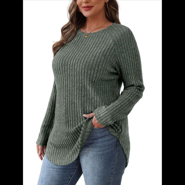 Camisas de Larga para Mujer, Blusas Tipo Túnica para Mujer, Suéteres Básicos Holgados y Elegantes con Cuello Redondo para Mujer. Verde S