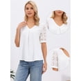 thumbnail image 2 of DARING DIVA Women's Lace Sleeve Blouses V Neck Cutout Short Sleeve Dressy Tops XS White, 2 of 6