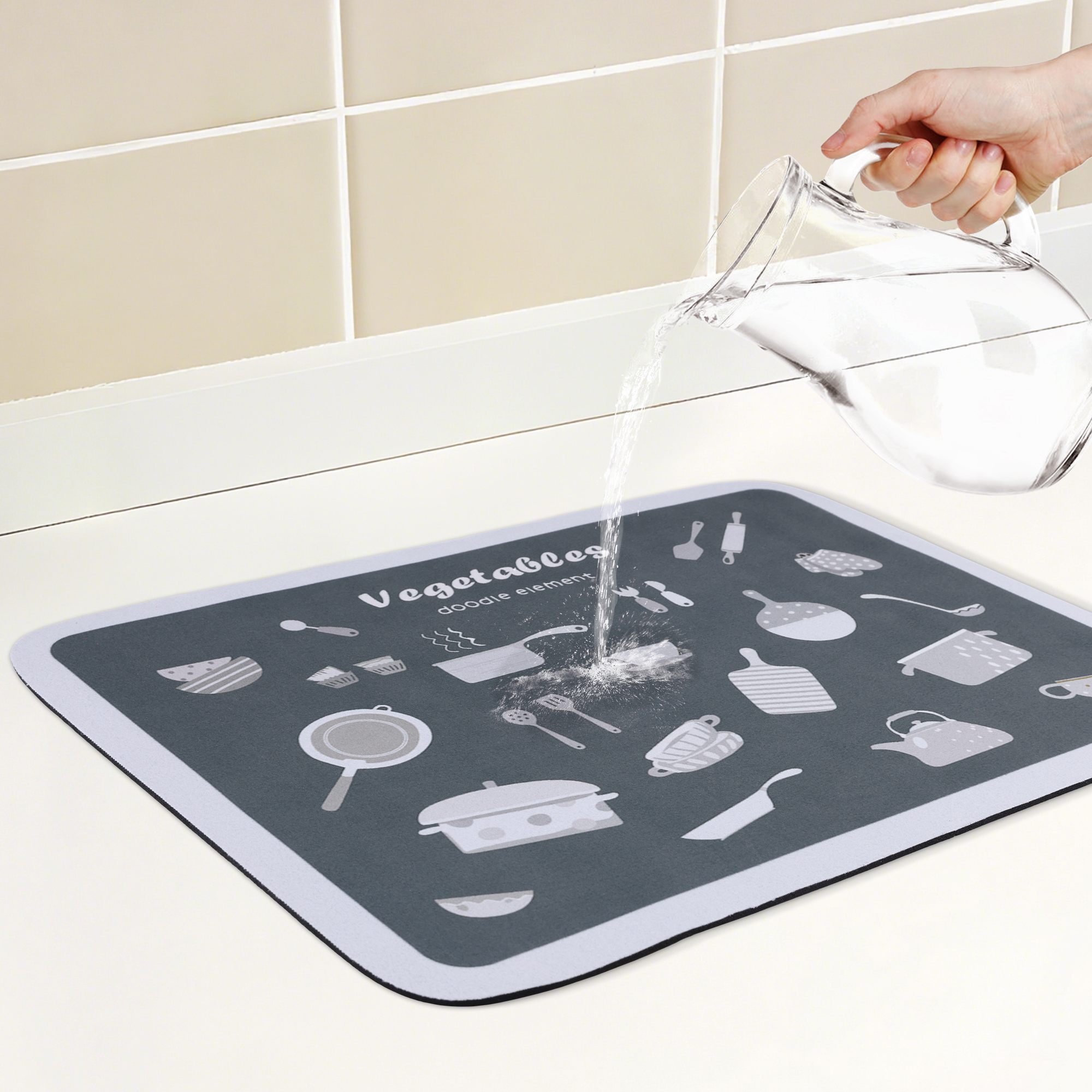 Unique Bargains Diatomaceous Stone Dish Drying Mat for Kitchen Gray 15.7*11.8 inch