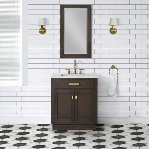 Water Creation Chestnut 30" Wood Single Bathroom Vanity in Brown & Gold