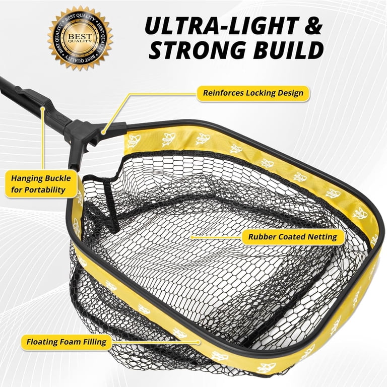 best fish landing net for kayak fishing LBW Collapsible with Telescoping Handle, Folding Net Freshwater or Saltwater, Trout Catfish Bass Rubber Net : Sports & Outdoors reliable use Best Kayak Fishing Nets -