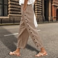 thumbnail image 2 of EDFBUYKRS Female Women Pants Casual Linen Pants Women Tall Long Women's Solid Color Elastic Waist Loose Side Buckle Decoration with Pockets At The Back Versatile Cropped Casual Pants M, 2 of 8