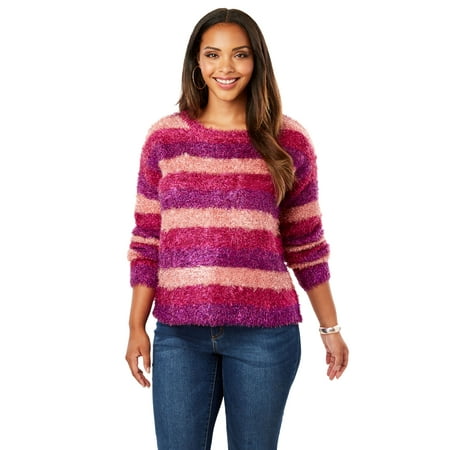 Multi Print Sweater - Roaman's Plus Size Metallic Eyelash Sweater