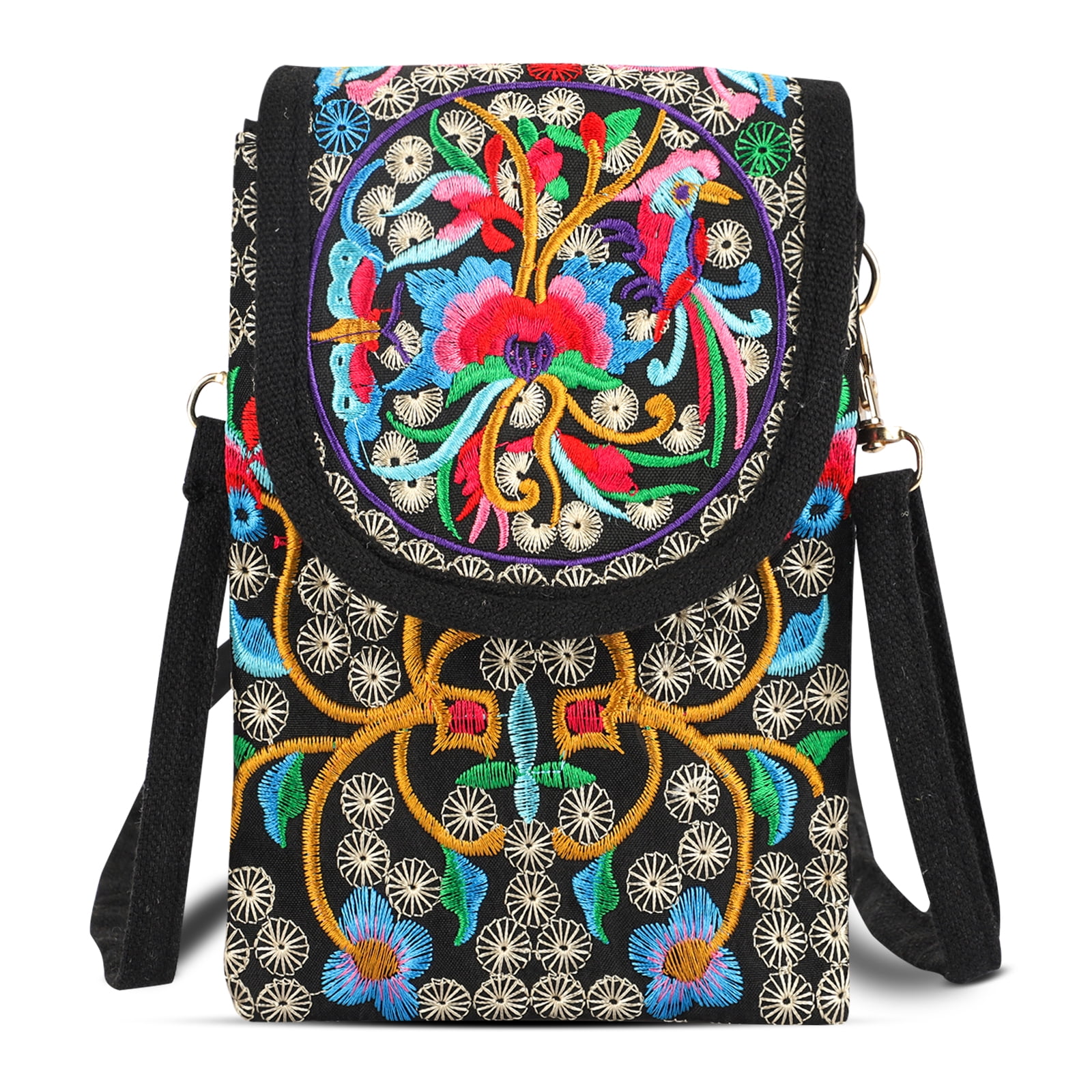 Small Crossbody Bag Leather Card Slots Wallet Shoulder Purses Fashion Travel Wallet Vintage Ethnic Tribal Aztec Bird Phone Purse