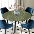 thumbnail image 5 of Elastic Fitted Round Tablecloth, Japanese Waterproof Stretch Table Cover for 36"-44" Tables, Green Rustic Retro Pastoral Floral Leaves Washable Outdoor Tablecloths for Patio, Picnic, Camping, 5 of 9