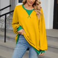 thumbnail image 4 of Blouses for Women Business Casual Fall Relaxed Fit Crew Neck Long Sleeve Cap One Shoulder Colorblock Leisure Cotton Sweatshirts Sweatshirt(Yellow,XXL), 4 of 8