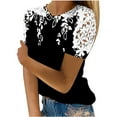 thumbnail image 1 of Camisas de Manga Corta para las Mujeres Impresión Cuello Redondo Suéter Encaje Camisa, Blusa de Verano Casual para las Mujeres, 1 of 4