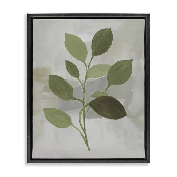 Stupell Industries Leaf Sprigs over Grey Floral Painting Black Floater Framed Canvas Art Print Wall Art, 17 x 21