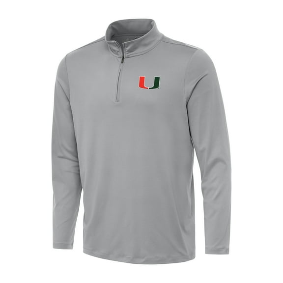 Men's Antigua Gray Miami Hurricanes Reprocess Quarter-Zip Top