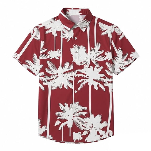 IWRICH Men's Hawaiian Shirts Short Sleeve Button down Aloha Shirts Summer Vacation Beach Shirts Red XL