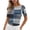#432-Blue, variant on Women's Trendy Print Crew Neck Elbow Sleeve Ruched Top Slim Fit Casual Summer Tee