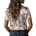thumbnail image 5 of QASIEATN Women's Retro Shirt Women's Satin Printed Short Sleeved Shirt Vacation Style Shirt, 5 of 7
