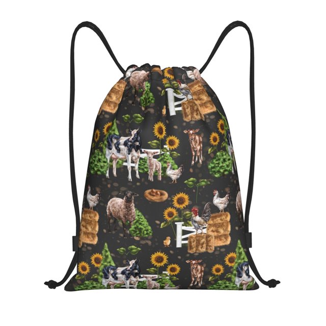Lukts Farm Animals 2 Pattern Drawstring Backpack Bag Sport Gym Sackpack,String Backpack Sport Bag Sack,Cinch Tote Gym Backpack-Medium