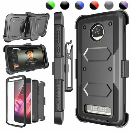 Moto Z2 Play Case, Moto Z2 Force Case, Z2 Play Holster Belt, Njjex [Black] [Built-in Screen Protector] with Kickstand + Holster Belt Clip Carrying Armor Case Cover For Motorola Moto Z2 Play / Z2