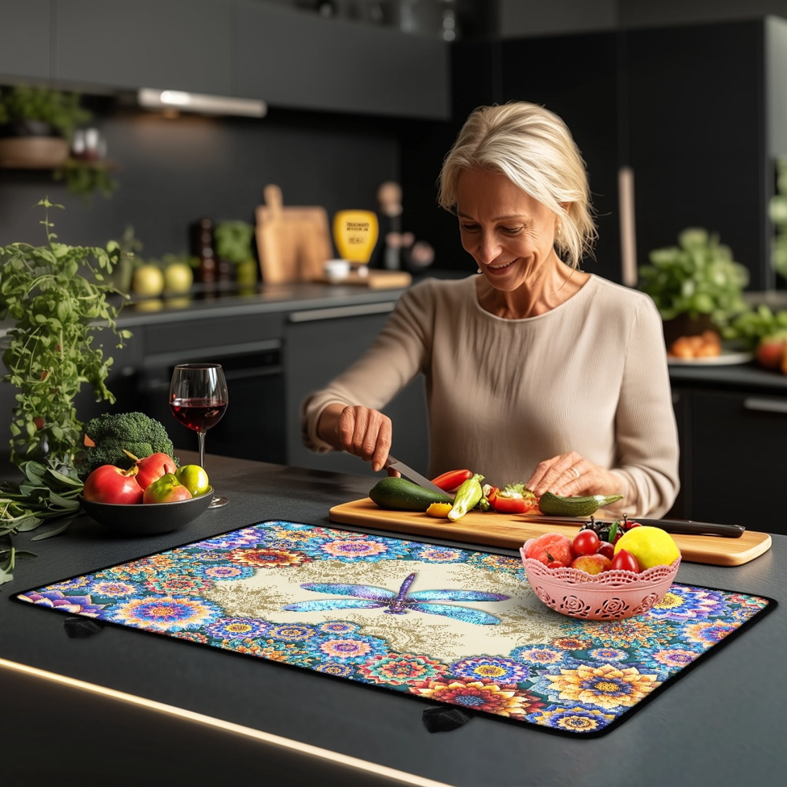 Renewold Stove Top Cover for Electric Stove, Stove Mat for Glass Stove Top, Heat Resistant Oil Resistant Cooktop Protector Cover for Kitchen Decor, Dragonfly Bohemian Flower