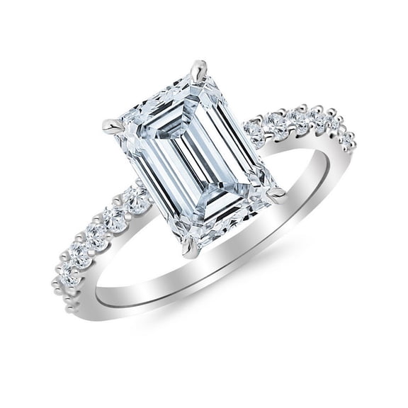 Houston Diamond District 1.5 to 5.5 Carat Classic LAB GROWN Diamond Prong Set Emerald Cut Engagement Ring (D-E Color VS1-VS2 Clarity) 14K White Gold 1.5 Carat Size-5.5